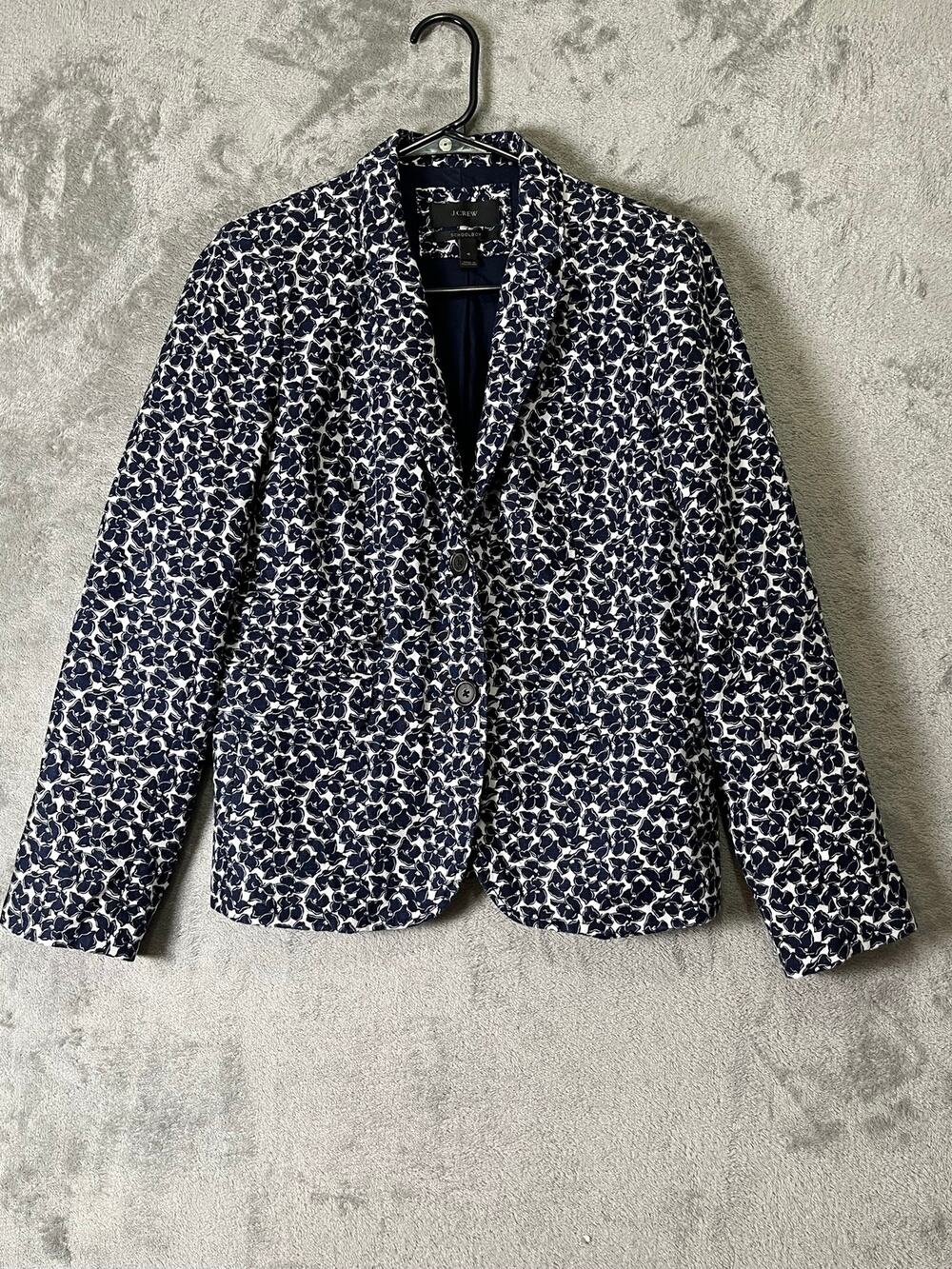 J.Crew Schoolboy Women’s Navy White Floral Linen Blazer Preppy Summer Size 4